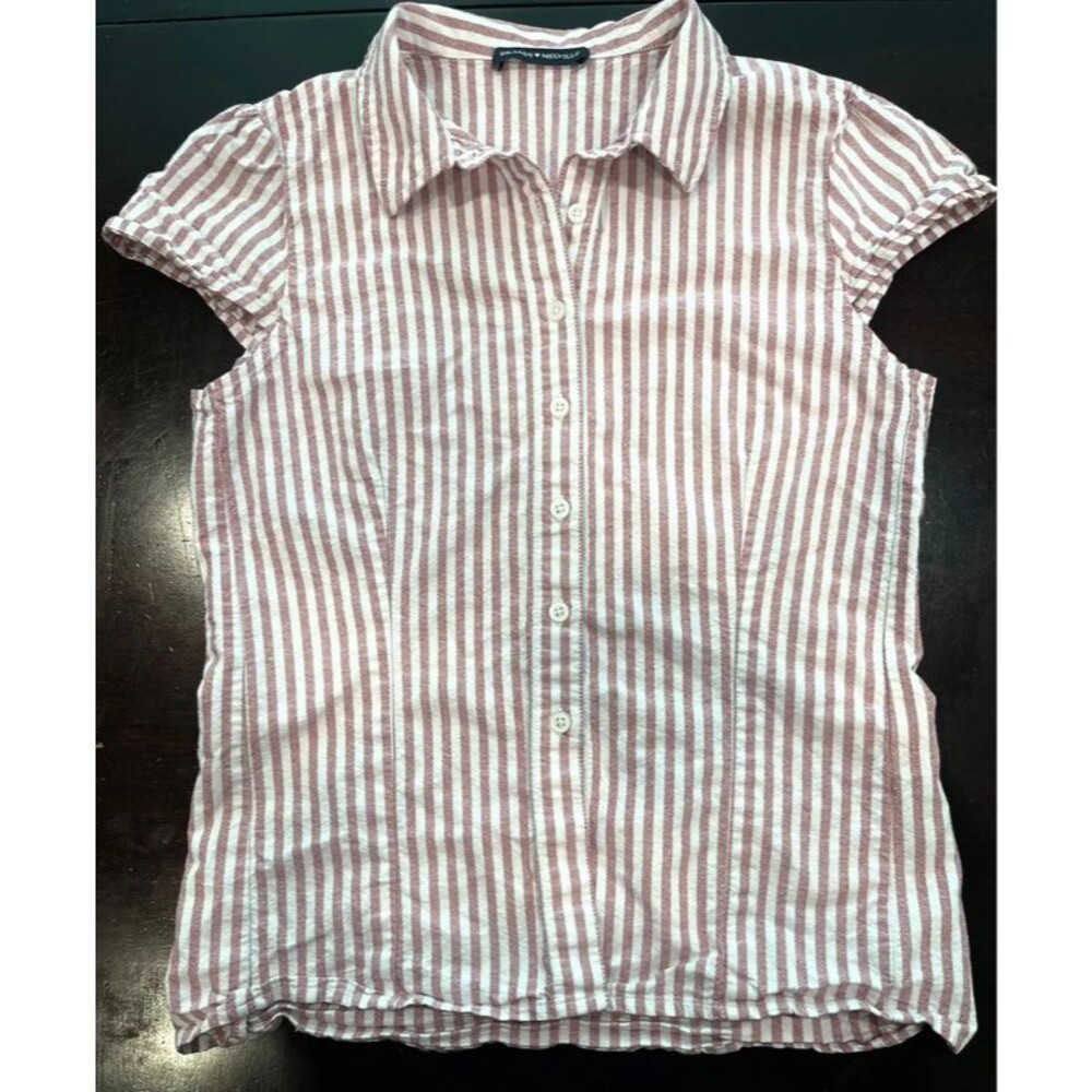 Brandy Melville Red & White Striped Short Sleeve Button-Up Top